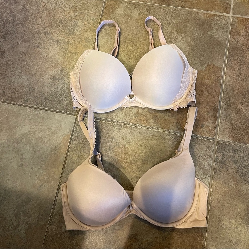 2 tan Victoria’s Secret 34D push up bras, Dream Angels & Body By Victoria